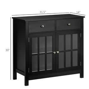 English Elm Sideboard Elegant Black Buffet Cabinet with Glass Doors, Adjustable Shelf, 2 Drawers & Anti-Tip Safety W2225141471