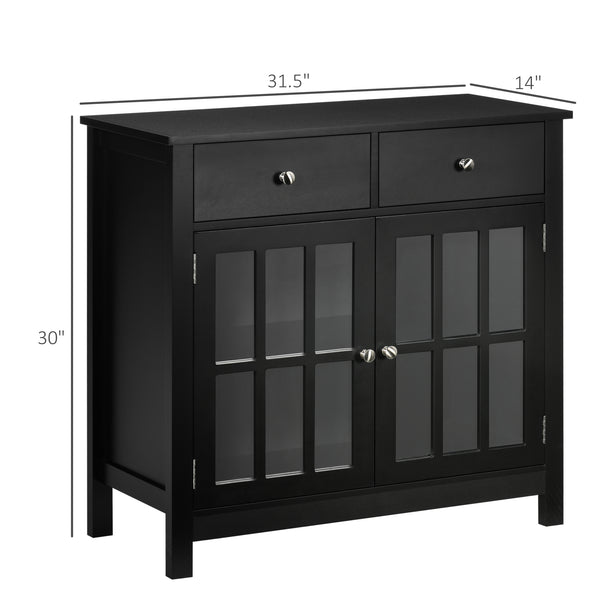 English Elm Sideboard Elegant Black Buffet Cabinet with Glass Doors, Adjustable Shelf, 2 Drawers & Anti-Tip Safety W2225141471