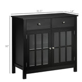 English Elm Sideboard Buffet Cabinet, Accent Kitchen Cabinet With Glass Doors, Adjustable Shelf and 2 Drawers For Kitchen, Black