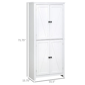 English Elm 72" Freestanding 4-Door Pantry Cabinet Organizer with 4-Tier Shelves, Adjustable Storage, White, Anti-Tip Stability and Stylish Painted Finish W2225141232