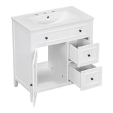 English Elm 30" Bathroom Vanity With Sink Top, Bathroom Vanity Cabinet With Door and Two Drawers, Solid Wood Frame, One Package, White