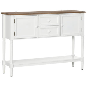 English Elm Console Vintage Entryway Console Table with 2 Drawers, Cabinets & Bottom Shelf, Distressed White Accent W2225141243