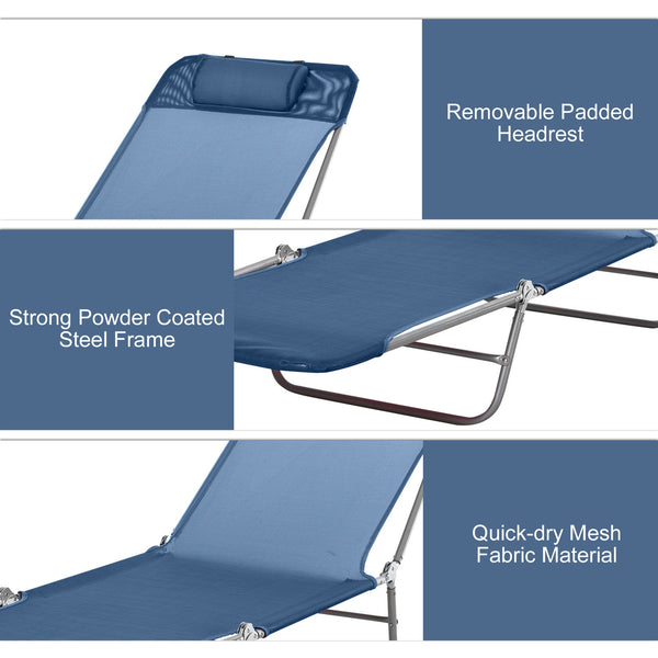 English Elm Folding Chaise Lounge Pool Chair - 6-Position Reclining Outdoor Lounge, Portable & Breathable Blue Mesh W2225141506