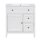 English Elm 30" Bathroom Vanity With Sink Top, Bathroom Vanity Cabinet With Door and Two Drawers, Solid Wood Frame, One Package, White