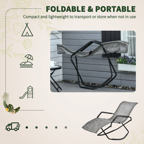 English Elm Rocking Steel Chaise Lounge Rocker for Sunbathing - Foldable Portable Outdoor Patio Recliner Gray W2225141502