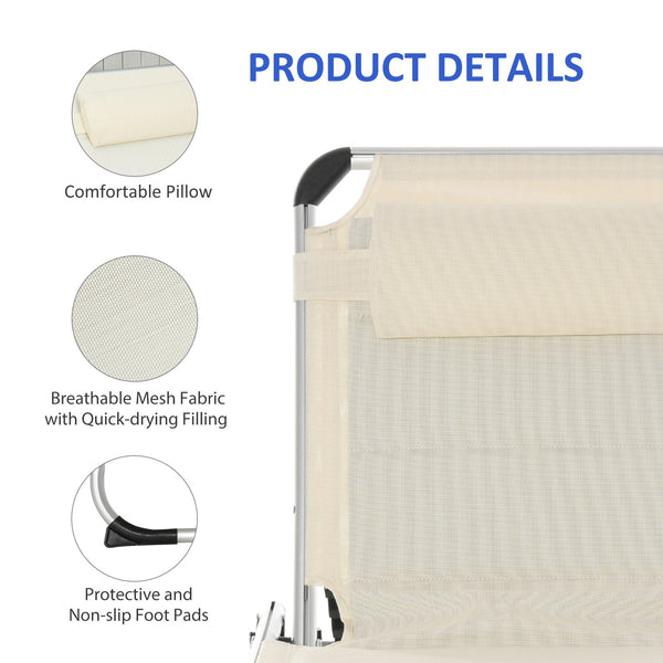 English Elm Foldable Aluminum Chaise Lounge with Padded Headrest, 5-Position Recline, Portable Beach & Patio Lounger White W2225141503