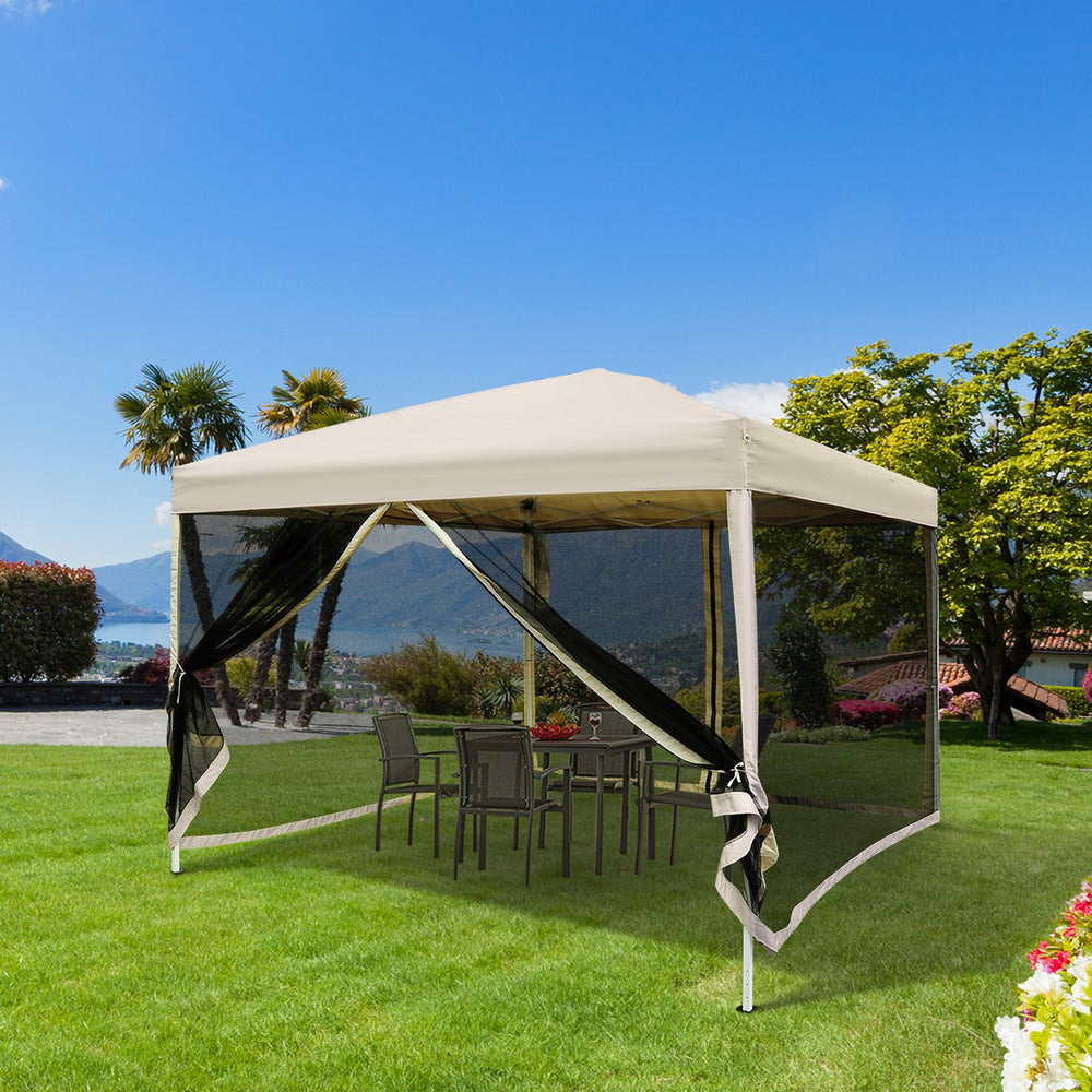 English Elm 210D 10'x10' Pop Up Canopy with Zippered Mesh Walls, Steel Frame, Adjustable Height, Carry Bag (Beige) W2225141409