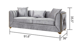 English Elm Velencia Velvet Sofa with Gold Accents — Modern Solid Wood Frame, Plush Cushions, Luxurious Comfort B009139136