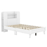 English Elm Twin Size Platform Bed With Storage Headboard,Multiple Storage Shelves On Both Sides,White