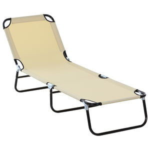 English Elm Foldable Aluminum Chaise Lounge with Padded Headrest, 5-Position Recline, Portable Beach & Patio Lounger Beige W2225141504