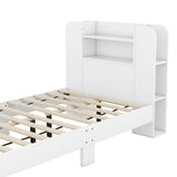 English Elm Twin Size Platform Bed With Storage Headboard,Multiple Storage Shelves On Both Sides,White