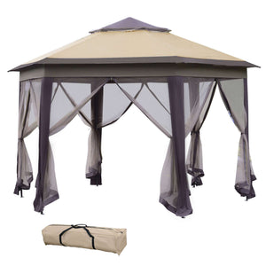 English Elm 13' Hexagonal Pop Up Gazebo Tent with 6 Zippered Mesh Walls, Steel Frame, UV & Water-Resistant Canopy W2225141508
