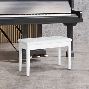 English Elm Piano Duet Bench with Tufted Faux Leather Seat and Glossy Rubberwood Frame — Lightweight, Durable Performance Seat White W2225141447