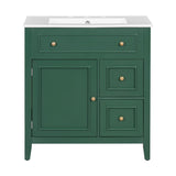 English Elm 30" Bathroom Vanity With Sink Top, Bathroom Vanity Cabinet With Door and Two Drawers, Solid Wood Frame, One Package, Green (Old Sku:Wf311620Aag)