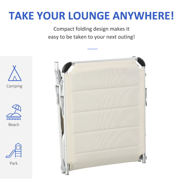 English Elm Foldable Aluminum Chaise Lounge with Padded Headrest, 5-Position Recline, Portable Beach & Patio Lounger White W2225141503