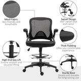 English Elm Mesh Drafting Chair, Tall Office Chair With Lumbar Support, Flip-Up Armrests, Footrest Ring and Adjustable Seat Height, Black