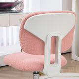 English Elm Cute Armless Office Chair, Teddy Fleece Fabric Computer Desk Chair, Vanity Task Chair With Adjustable Height, Swivel Wheels, Mid Back, Pink