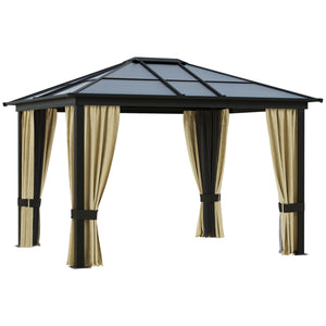 English Elm 10' X 12' Hardtop Gazebo With Uv-Blocking Roof, Aluminum Frame & Adjustable Curtains For Outdoor Bliss W2225S00002