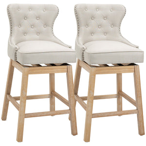 English Elm Upholstered Cream Bar Stools Set of 2 – 30" Seat Height, 180° Swivel, Nailhead Trim, Rubberwood Legs W2225141467