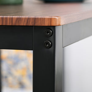 English Elm Industrial Rustic Brown 4-Piece Dining Set with Bench & Under-Seat Storage Rack, Space-Saving MDF Steel Frame W2225141222