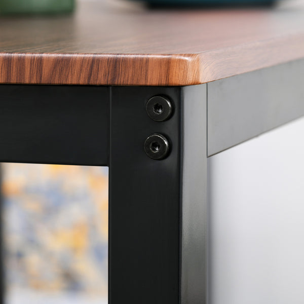 English Elm Industrial Rustic Brown 4-Piece Dining Set with Bench & Under-Seat Storage Rack, Space-Saving MDF Steel Frame W2225141222