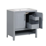 English Elm 30" Bathroom Vanity With Sink, Multi-Functional Bathroom Cabinet With Doors and Drawers, Solid Frame and Mdf Board, Grey