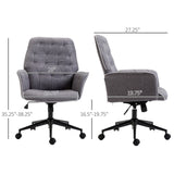 English Elm Linen Home Office Chair, Tufted Height Adjustable Computer Desk Chair With Swivel Wheels and Padded Armrests, Dark Gray