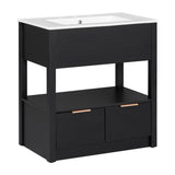 English Elm 30" Bathroom Vanity With Sink Top, Bathroom Cabinet With Open Storage Shelf and Two Drawers, One Package, Black