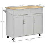 English Elm Mobile Kitchen Island With Storage, Kitchen Cart With Wood Top, Storage Drawers, 3-Door Cabinets, Adjustable Shelves and Towel Rack, Gray