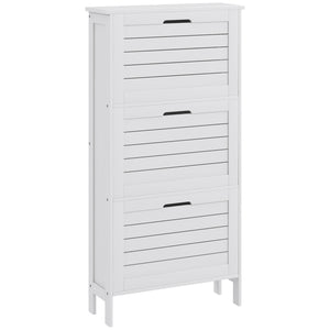 English Elm Narrow Shoe Cabinet with 3 Flip Drawers, Slim Louvered Entryway Organizer for 6 Pairs, White (96) W2225141229