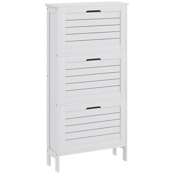 English Elm Narrow Shoe Cabinet with 3 Flip Drawers, Slim Louvered Entryway Organizer for 6 Pairs, White (96) W2225141229
