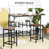 English Elm 5-Piece Industrial Dining Table Set, Bar Table & 4 Stools Set, Space Saving For Pub & Kitchen, Black/Brown