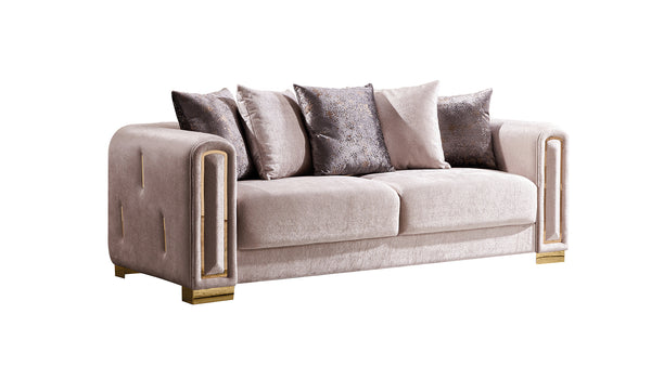 English Elm IMPREZA Opulent 3PC Velvet Living Room Set with Gold Birch Frame, Glamorous Metallic Accents and Comfort Beige B009S01947