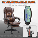 English Elm High Back Massage Office Chair With 6-Point Vibration, 5 Modes, Executive Chair, Pu Leather Swivel Chair With Reclining Back, and Retractable Footrest, Brown