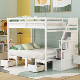 Hearth and Haven Exotix Full over Full Convertible Bunk Bed with Staircase, White
