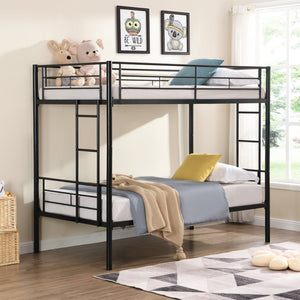 English Elm Metal Twin Over Bunk Bed with Stairs Steel Frame Kids Shared Bedroom Black W311120498