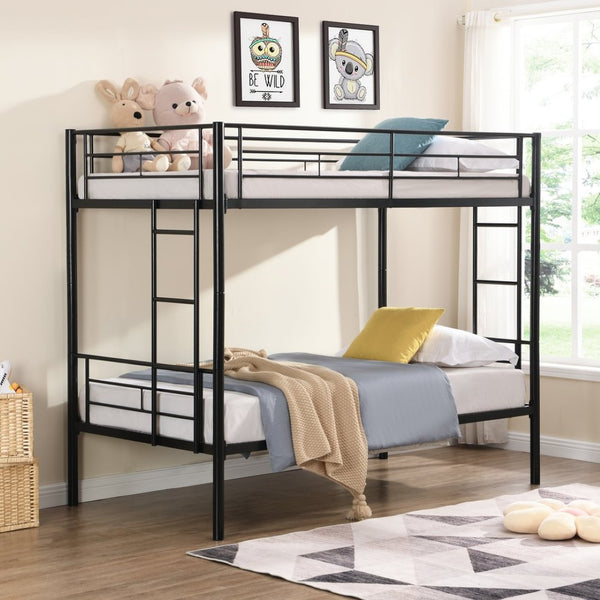 English Elm Metal Twin Over Bunk Bed with Stairs Steel Frame Kids Shared Bedroom Black W311120498