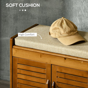 English Elm Shoe Bench With Hidden Storage, Stylish Bamboo Entryway Seating Cushion For Organized Hallways & More W2225141228-GIGA