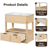 English Elm 30" Bathroom Vanity With Sink Top, Bathroom Cabinet With Open Storage Shelf and Two Drawers, One Package, Natural (Old Sku:Wf311619Aad)