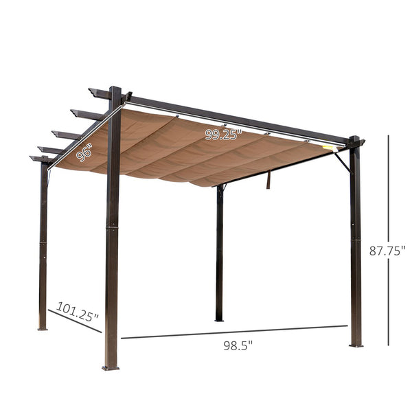 English Elm 10' Outdoor Retractable Pergola Canopy with Aluminum Frame, UV-Proof Fabric, Smooth Slide Rails for Patio Comfort Brown W2225141364