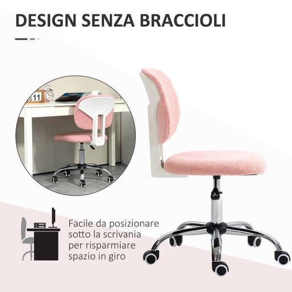 English Elm Cute Plush Fleece Armless Task Chair Foam Padded Swivel Seat for Vanity Desk W2225141240
