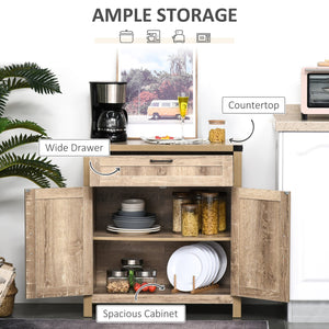 English Elm Farmhouse Barn-Door Sideboard Buffet Cabinet with Drawer, Adjustable Shelf, Rustic Industrial Storage Oak W2225141221