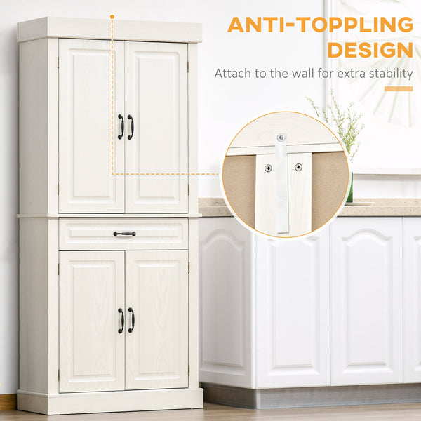 English Elm 71" Freestanding Pantry Cabinet with 4 Doors, Wide Drawer & Anti-Tip Design for Kitchen Storage W2225S00018