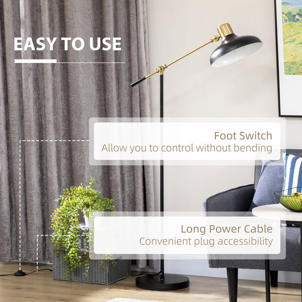 English Elm Adjustable Industrial Floor Lamp Black Gold – Rotatable Arm & Shade, Height Adjustable 48.8–65" W2225141496