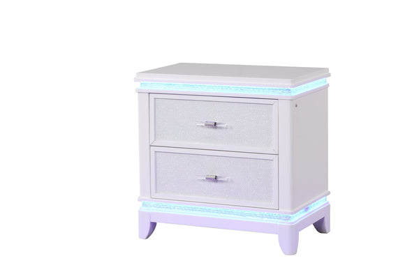 English Elm Opium 2-Drawer Nightstand with Mirror-Embellished Front, LED Ambient Lighting, Open Shelf & Spacious Drawer G150108868