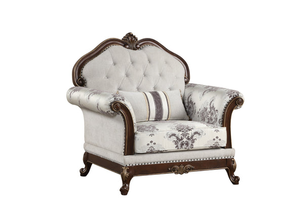 English Elm Gloria Button-Tufted Traditional Accent Chair Ivory with Floral Upholstery, Regal Comfort & Detail B009139093