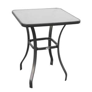English Elm 27" Black Square Bistro Table with Tempered Glass Top, Powder-Coated Steel Frame, Sturdy 27x27x33" W2225141423