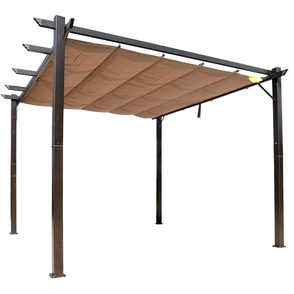 English Elm 10' Outdoor Retractable Pergola Canopy with Aluminum Frame, UV-Proof Fabric, Smooth Slide Rails for Patio Comfort Brown W2225141364