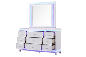 English Elm Opium Queen 4-Piece Bedroom Set: Glamorous Led-Accented Milky White Design For Luxe Comfort B009S01217-GIGA