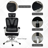 English Elm High Back Home Office Chair, Fabric Computer Desk Chair With Adjustable Headrest, Lumbar Support, Armrest, Foot Rest, Reclining Back, Black